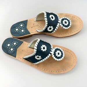 Jack Rogers 7M Sandal Navy Blue White 1960 Leather Low Block